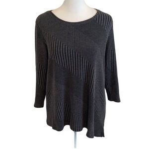 Chico's Weekends Striped Sweater. Gray/black. Size 1(S). 3/4 sleeves.